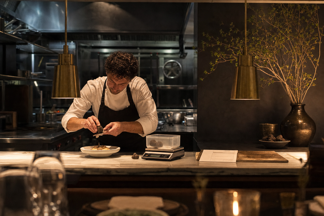 Truffle Pricing and Menu Margin: A Practical Chef’s Guide. Truffle Pricing and Menu Margin: A Practical Chef’s Guide. Chef weighing and shaving fresh black truffle over pasta at a 